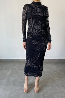 Dream High Neck Long Sleeve Midi Dress | Black