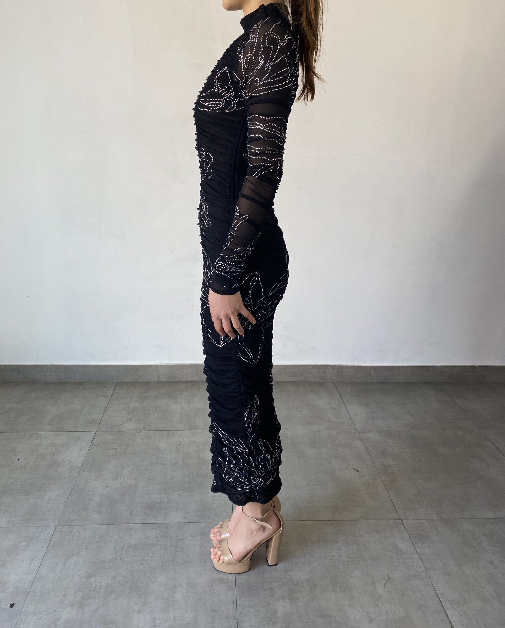 Dream High Neck Long Sleeve Midi Dress | Black