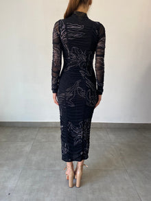 Dream High Neck Long Sleeve Midi Dress | Black