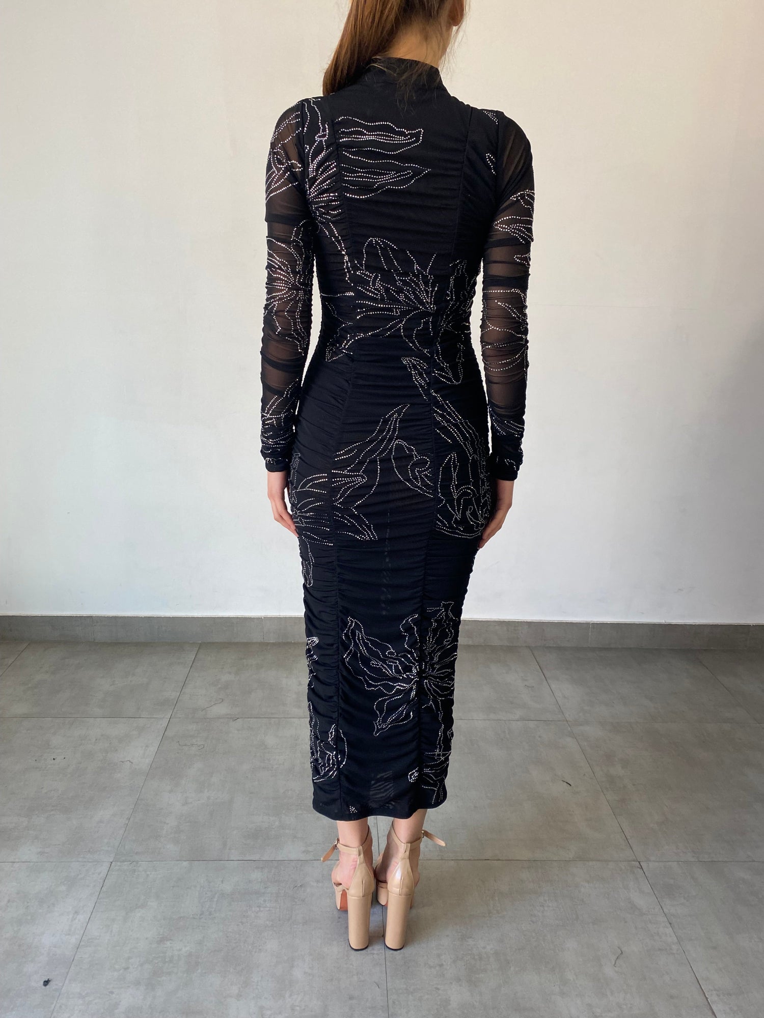 Dream High Neck Long Sleeve Midi Dress | Black