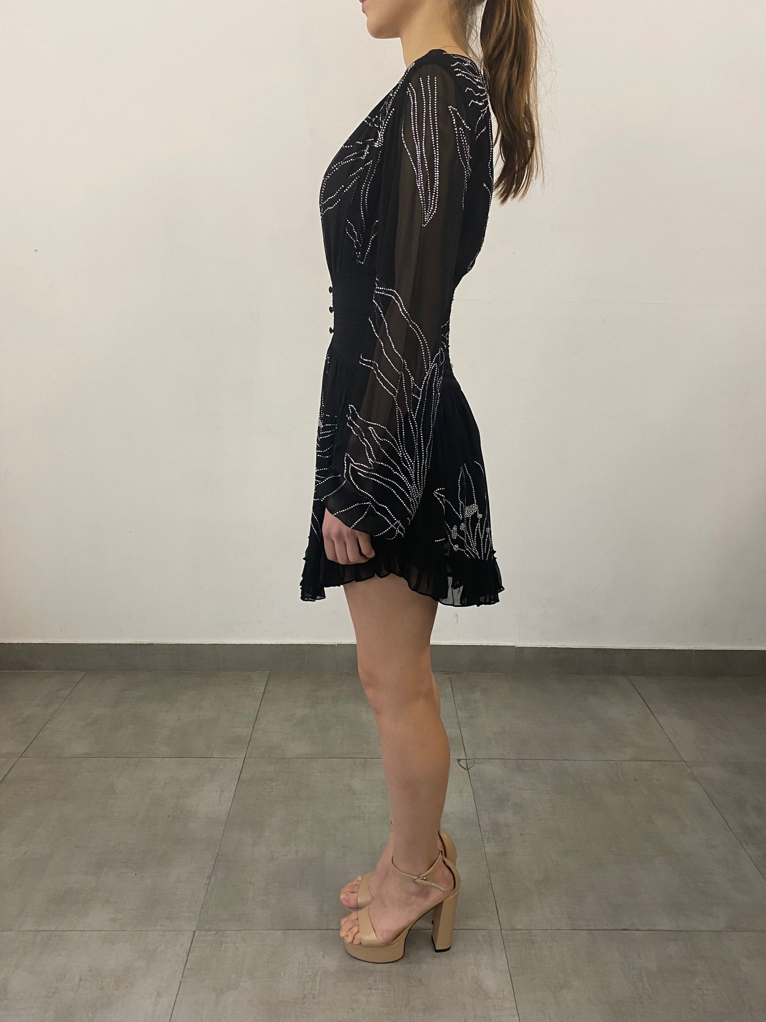 Dream V-Neck Long Sleeve Short Dress | Black