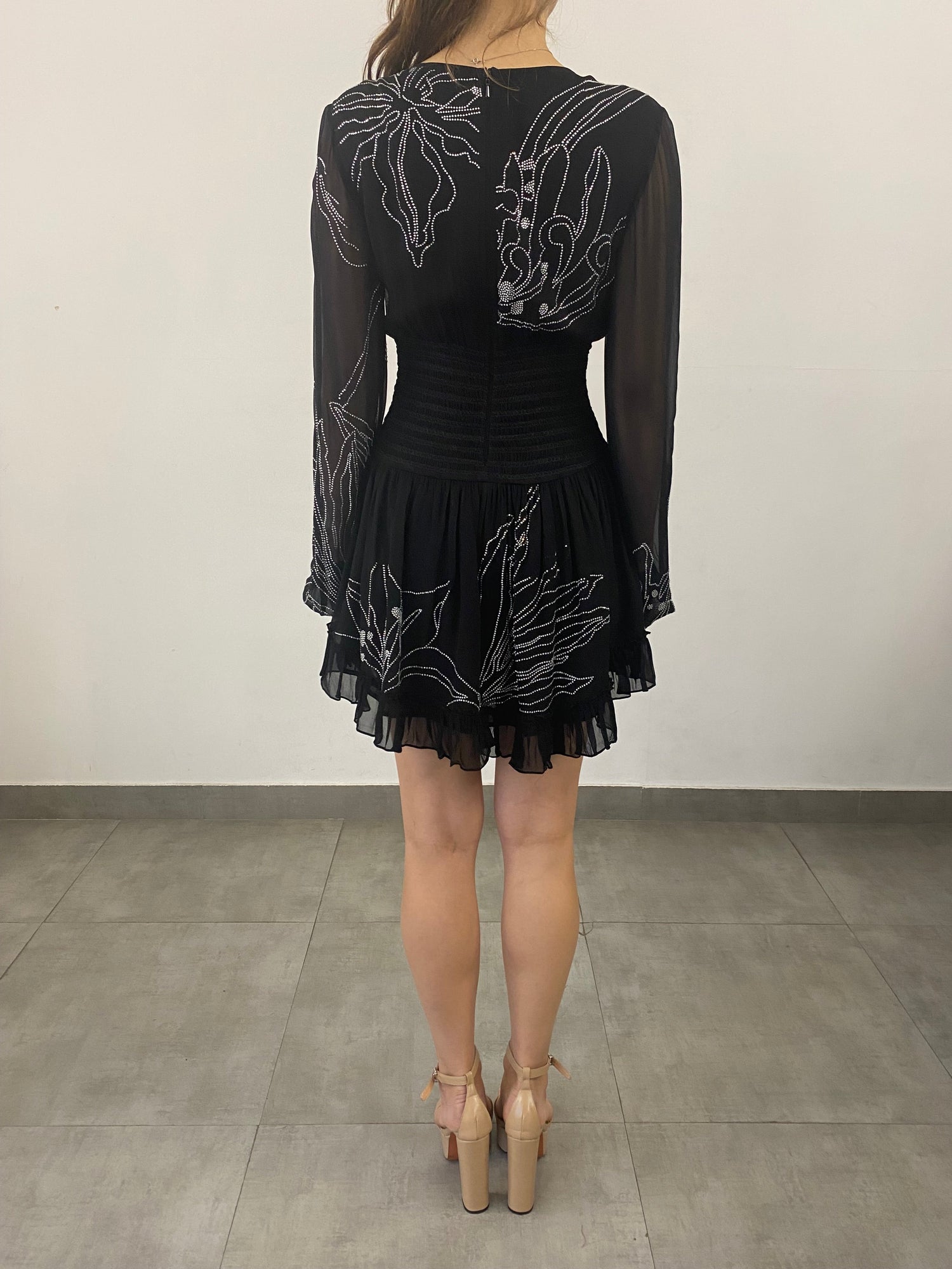 Dream V-Neck Long Sleeve Short Dress | Black