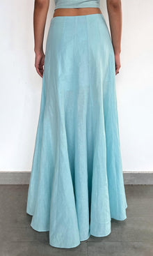 Rococo Sand | Eli Thin Linen Cotton Panelled Maxi Skirt | Blue