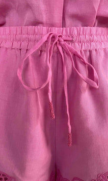Rococo Sand | Eli Thin Linen Cotton Embroidered Shorts | Khaite Pink