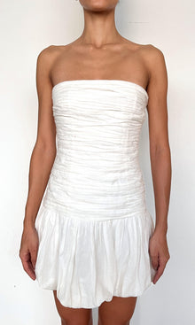 Rococo Sand | Eli Thin Linen Cotton Bubble Hem Mini Dress | White