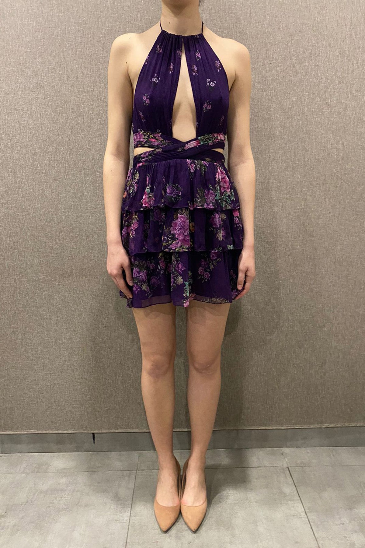 Elsa Halterneck Sleeveless Short Dress | Purple