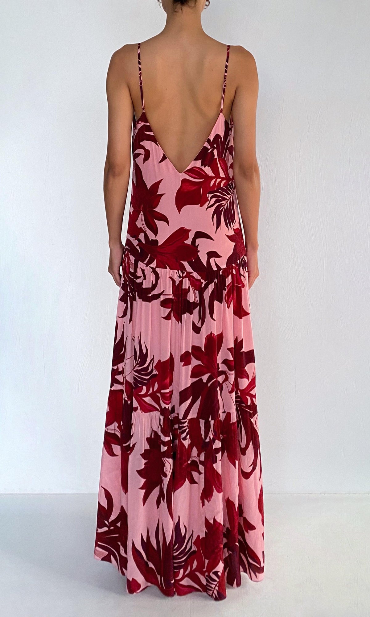 Rococo Sand | Eve Viscose Natural Crepe Maxi Dress | Pink Burgundy
