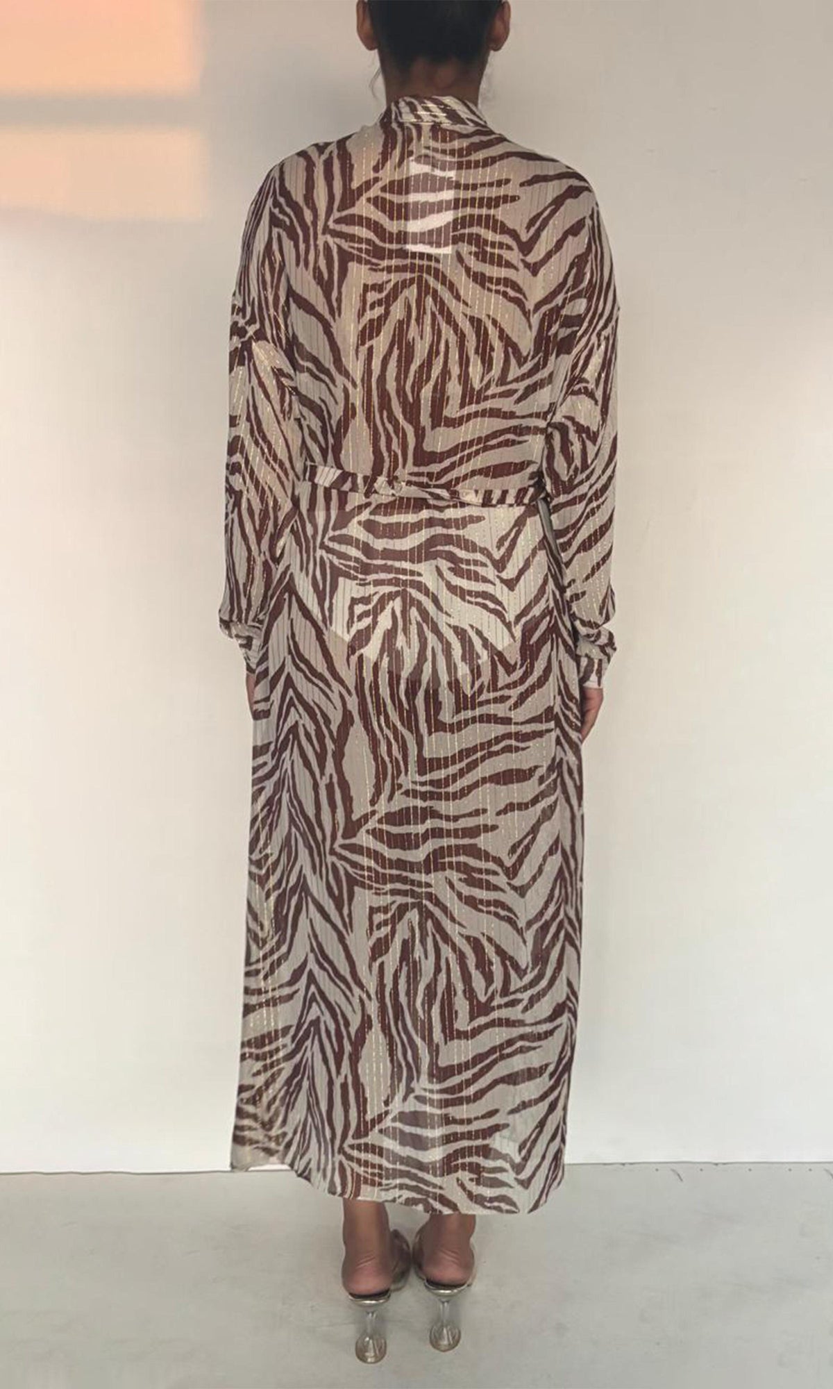 Rococo Sand | Fauve Viscose Georgette Lurex Long Dress | Brown