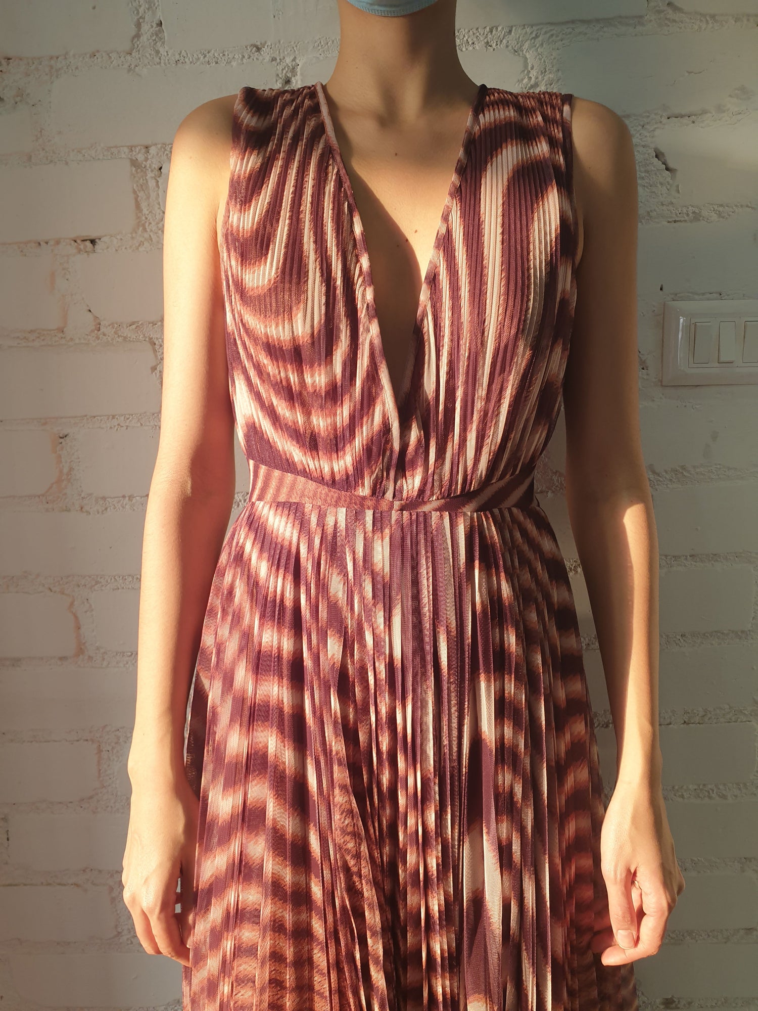 Fauve V-Neck Sleeveless Long Dress | Brown Zebra Print