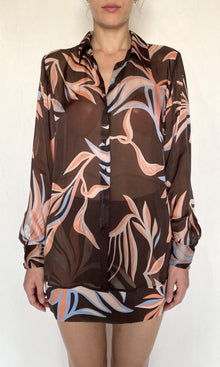 Rococo Sand | Fern Viscose Flat Chiffon Oversized Shirt | Brown