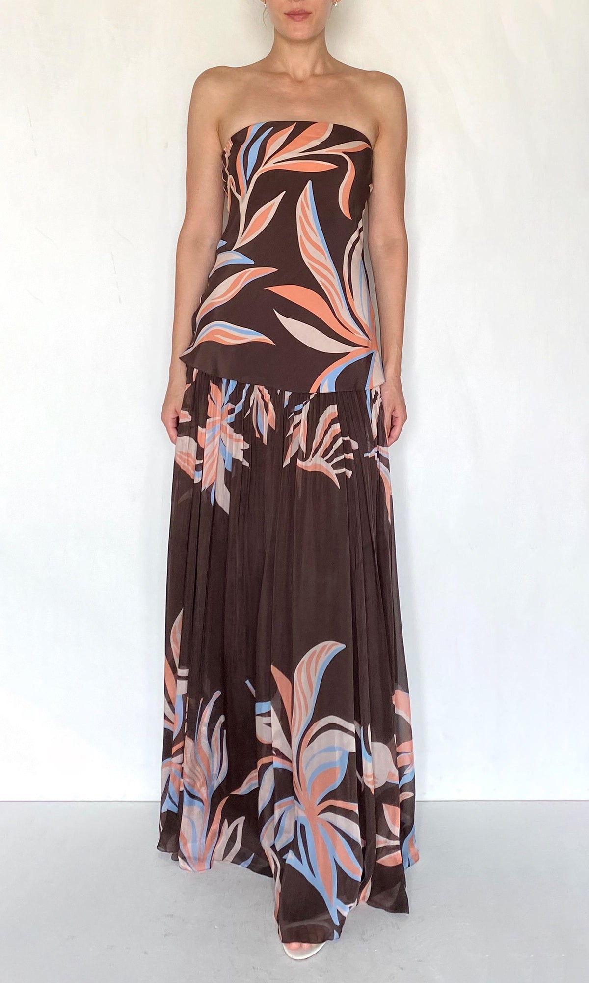 Womens | Fern Viscose Heavy Crepe Strapless Maxi Dress | Brown