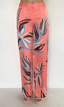 Rococo Sand | Fern Polyester Satin Lycra Straight Pants | Pink
