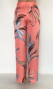 Rococo Sand | Fern Polyester Satin Lycra Straight Pants | Pink