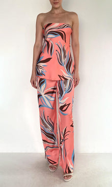 Rococo Sand | Fern Polyester Satin Lycra Straight Pants | Pink