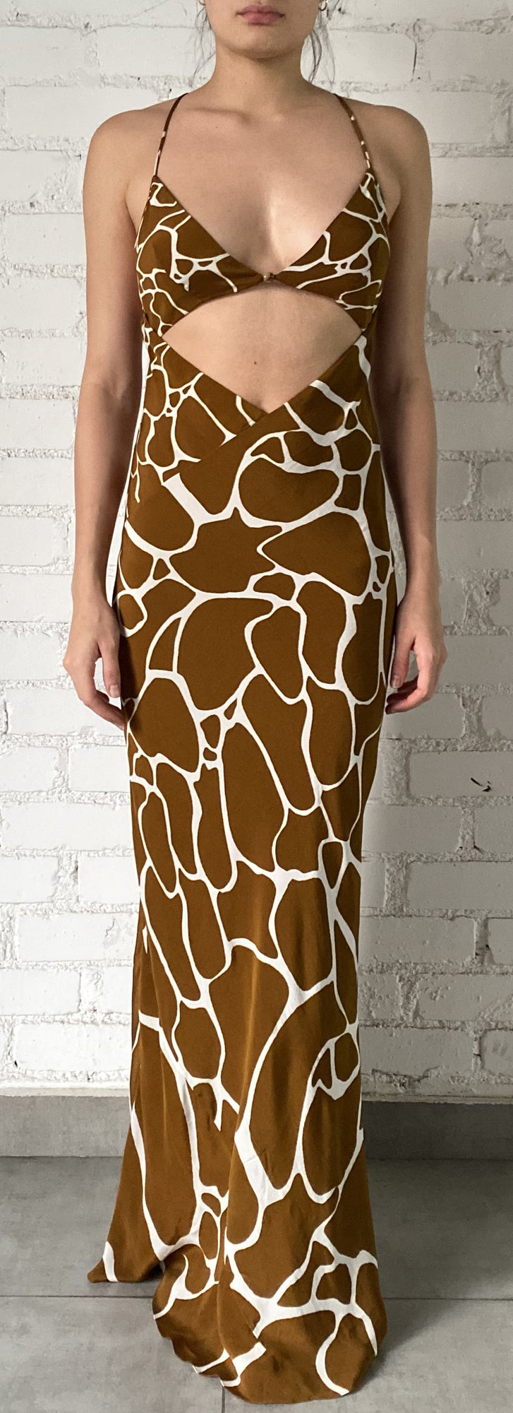 Rococo Sand | Fia V-Neck Spaghetti Strap Maxi Dress | Brown