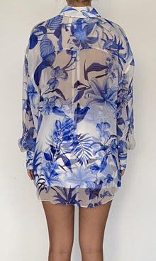 Rococo Sand | Gabi Viscose Crinkle Chiffon Heavy Shirt | White Blue