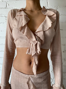 French Chic Elegant Ruffle Flare Sleeve Tie-Neck Top | Nude