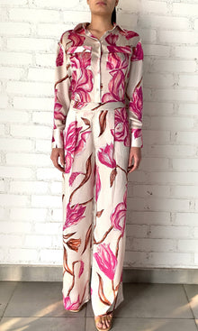 Rococo Sand | Grace Viscose Satin Pants | White Pink