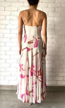Rococo Sand | Grace Polyester Crinkle Chiffon Maxi Dress | White Pink