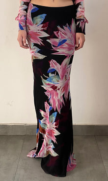 Rococo Sand | Hope Viscose Crinkle Chiffon Heavy Maxi Skirt | Black Multi