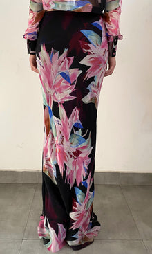 Rococo Sand | Hope Viscose Crinkle Chiffon Heavy Maxi Skirt | Black Multi