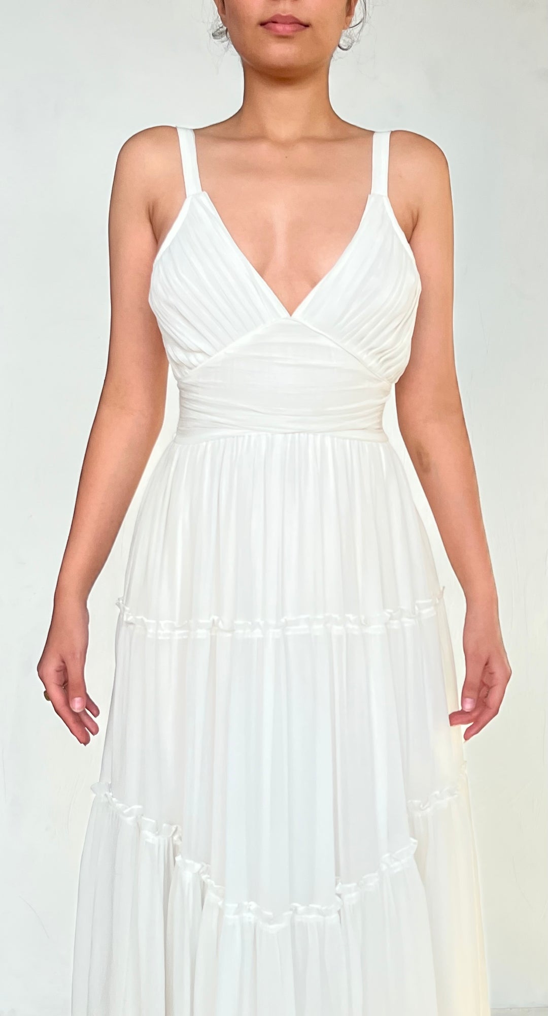 Rococo Sand | V-Neck Long Dress | White