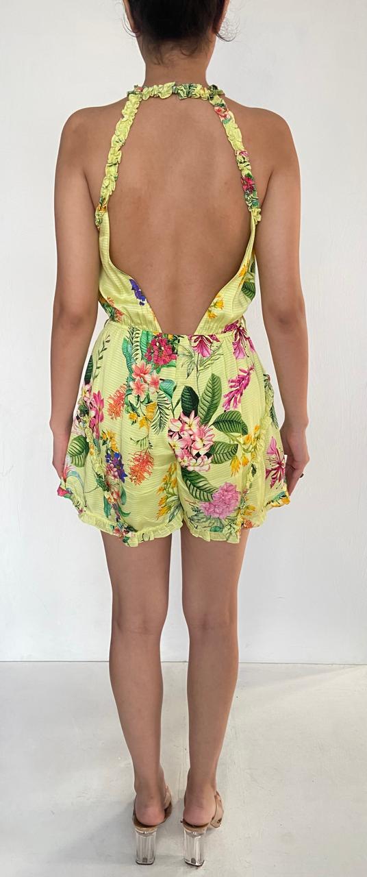 Rococo Sand | Floral Short Dress | Lime