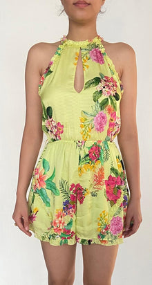 Rococo Sand | Floral Short Dress | Lime