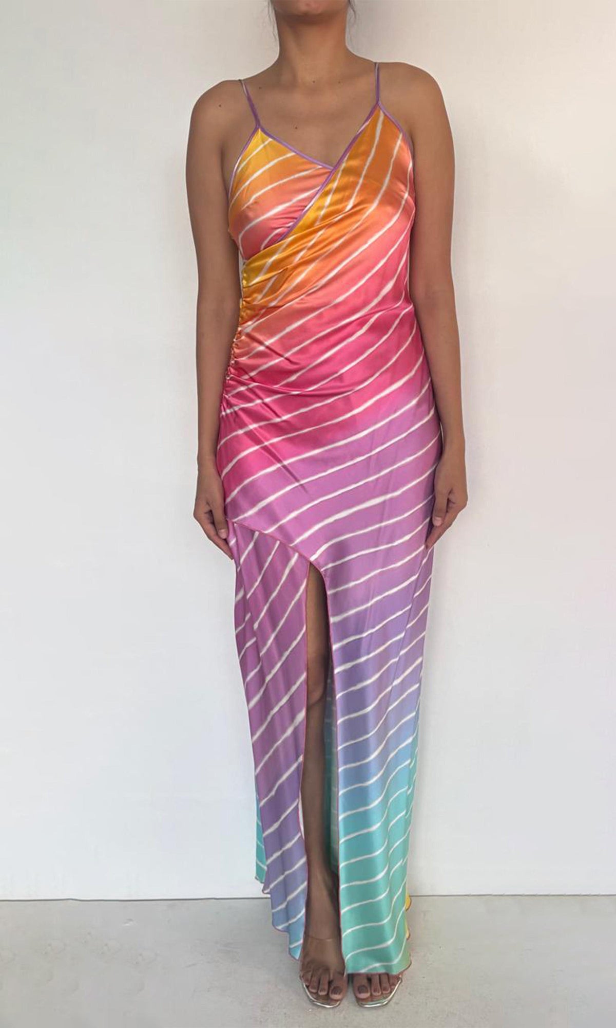 Rococo Sand | Inv Polyester Satin Long Dress | Rainbow