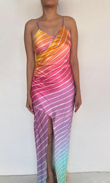 Rococo Sand | Inv Polyester Satin Long Dress | Rainbow