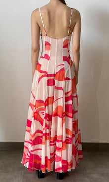 Rococo Sand | Inv Poly Chiffion Abstract Print Long Dress | Pink/White