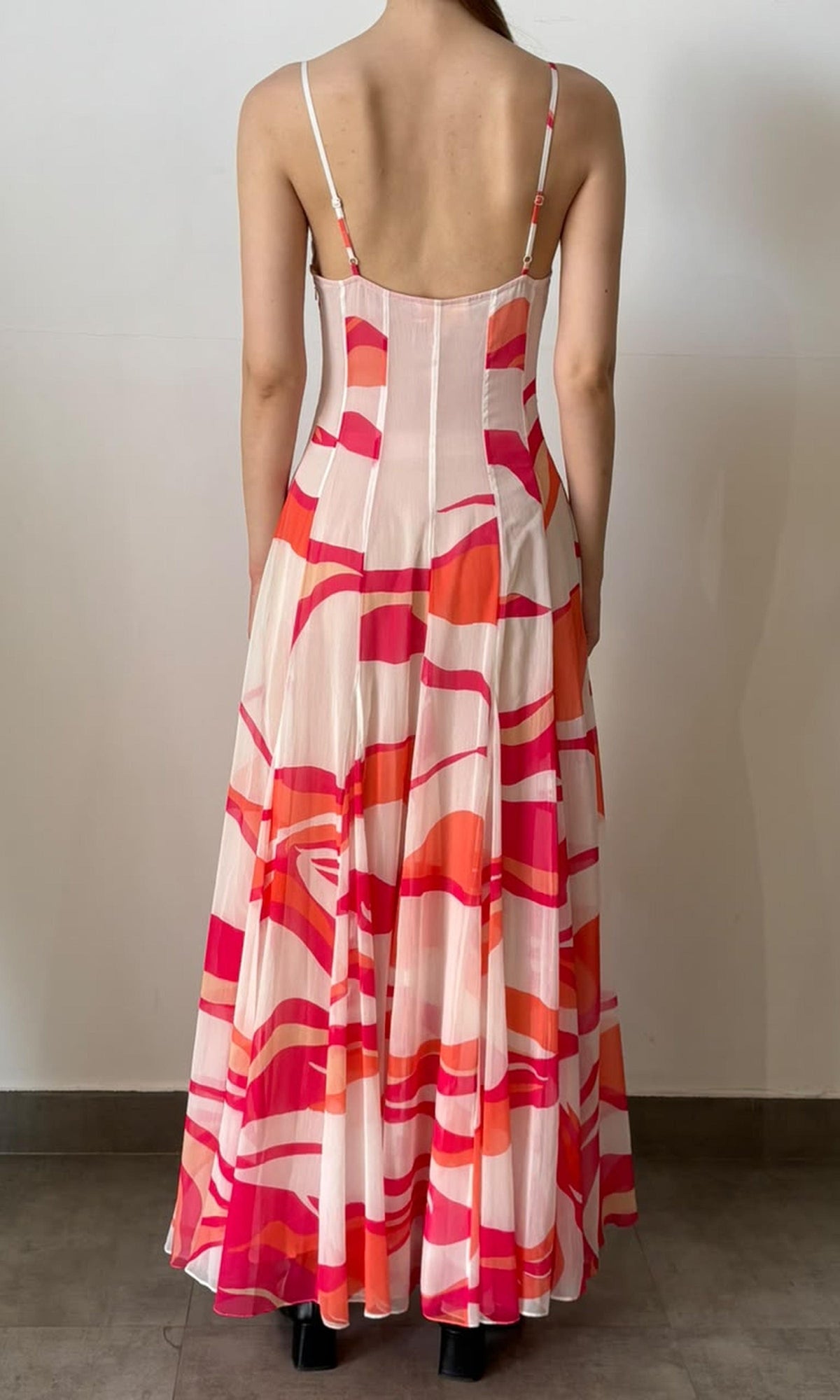 Rococo Sand | Inv Poly Chiffion Abstract Print Long Dress | Pink/White
