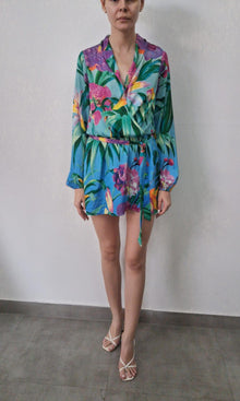 Rococo Sand | Inv Poly Satin Lycra Overlap Short Dress | Powder Blue