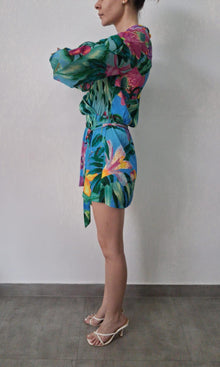 Rococo Sand | Inv Poly Satin Lycra Overlap Short Dress | Powder Blue