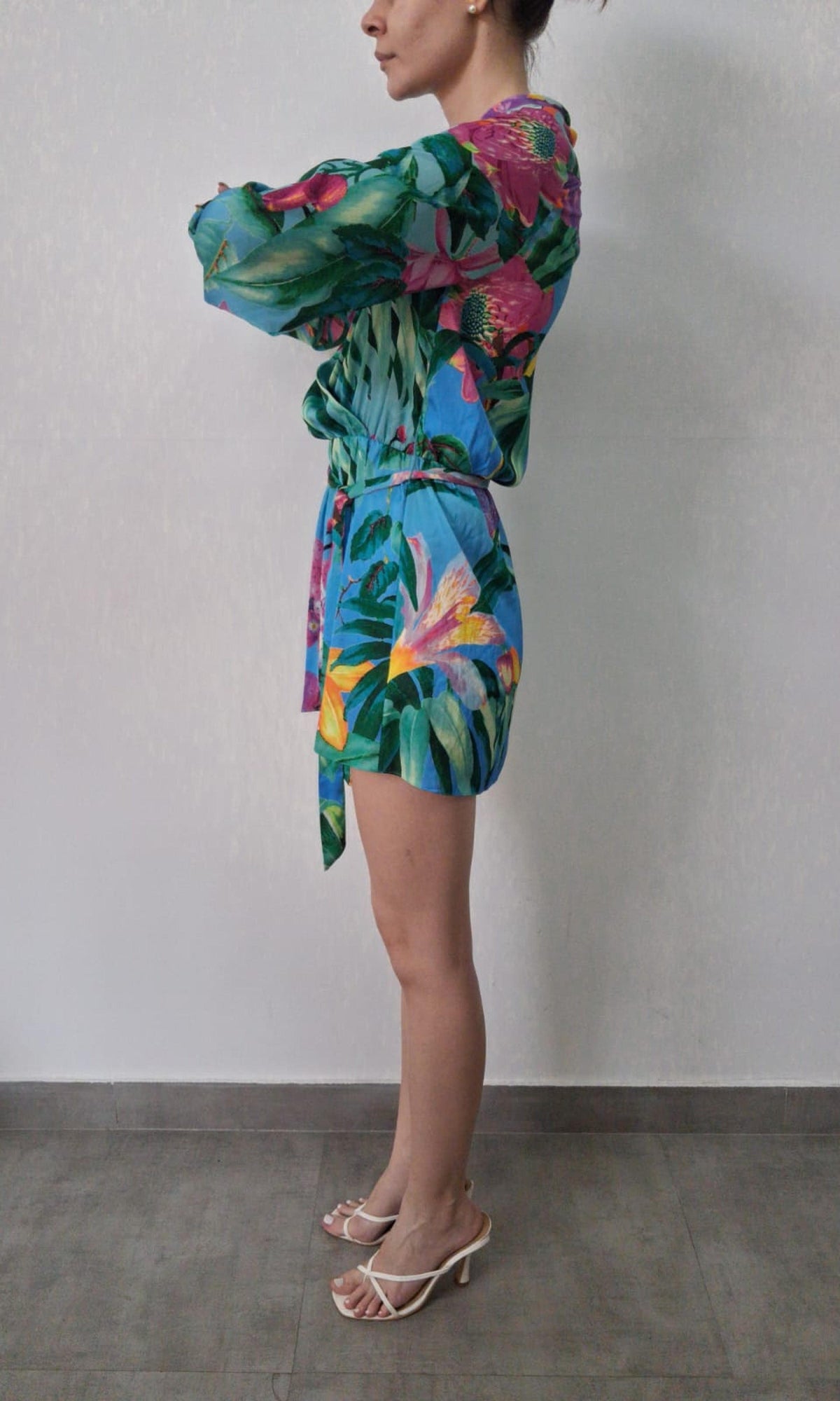 Rococo Sand | Inv Poly Satin Lycra Overlap Short Dress | Powder Blue