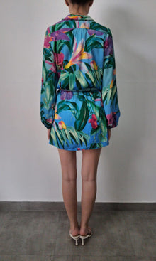 Rococo Sand | Inv Poly Satin Lycra Overlap Short Dress | Powder Blue