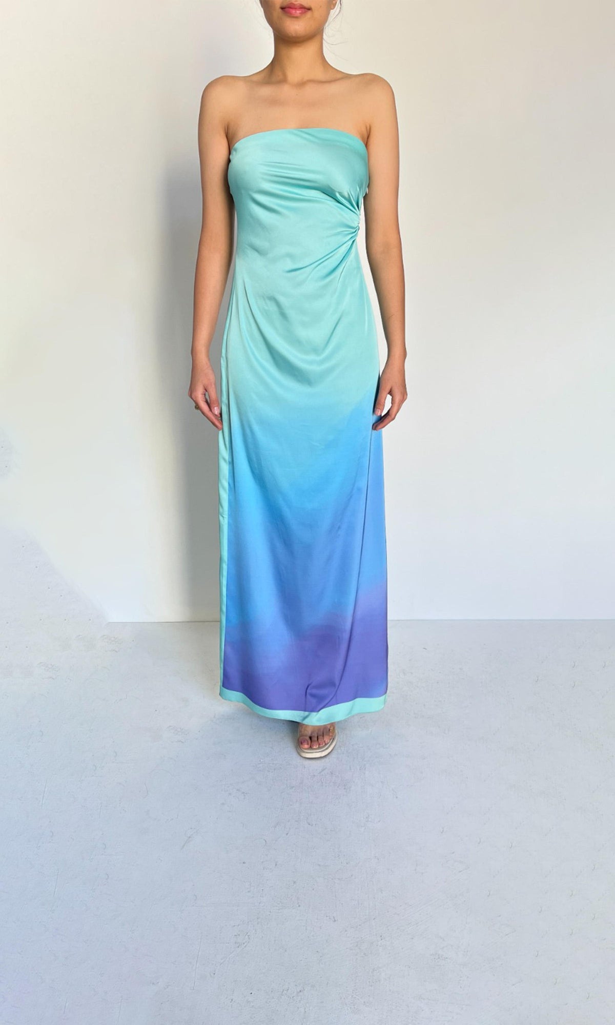 Rococo Sand | Inv Polyester Satin Long Dress | Blue Multi