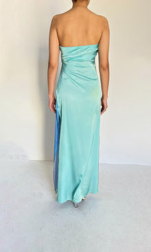 Rococo Sand | Inv Polyester Satin Long Dress | Blue Multi