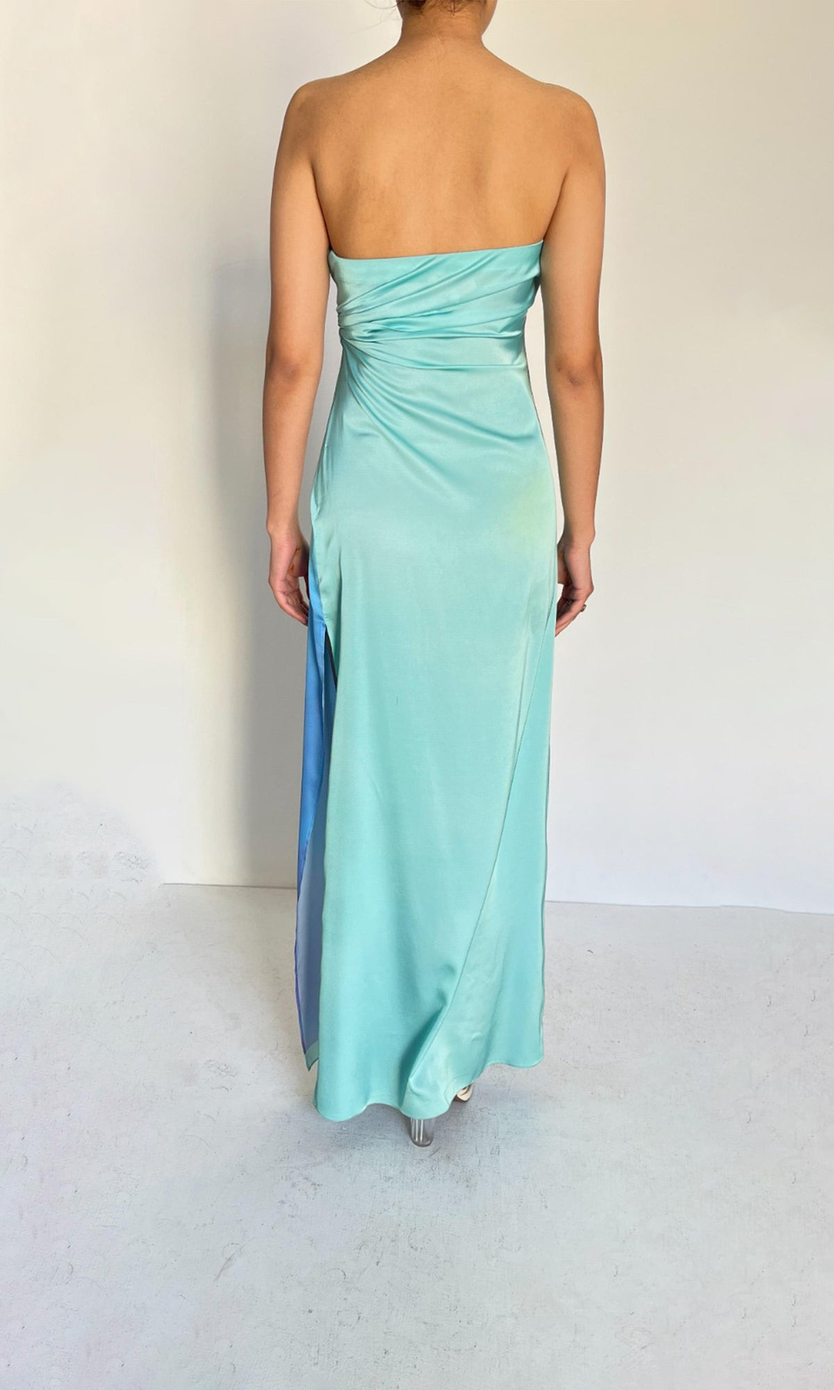 Rococo Sand | Inv Polyester Satin Long Dress | Blue Multi