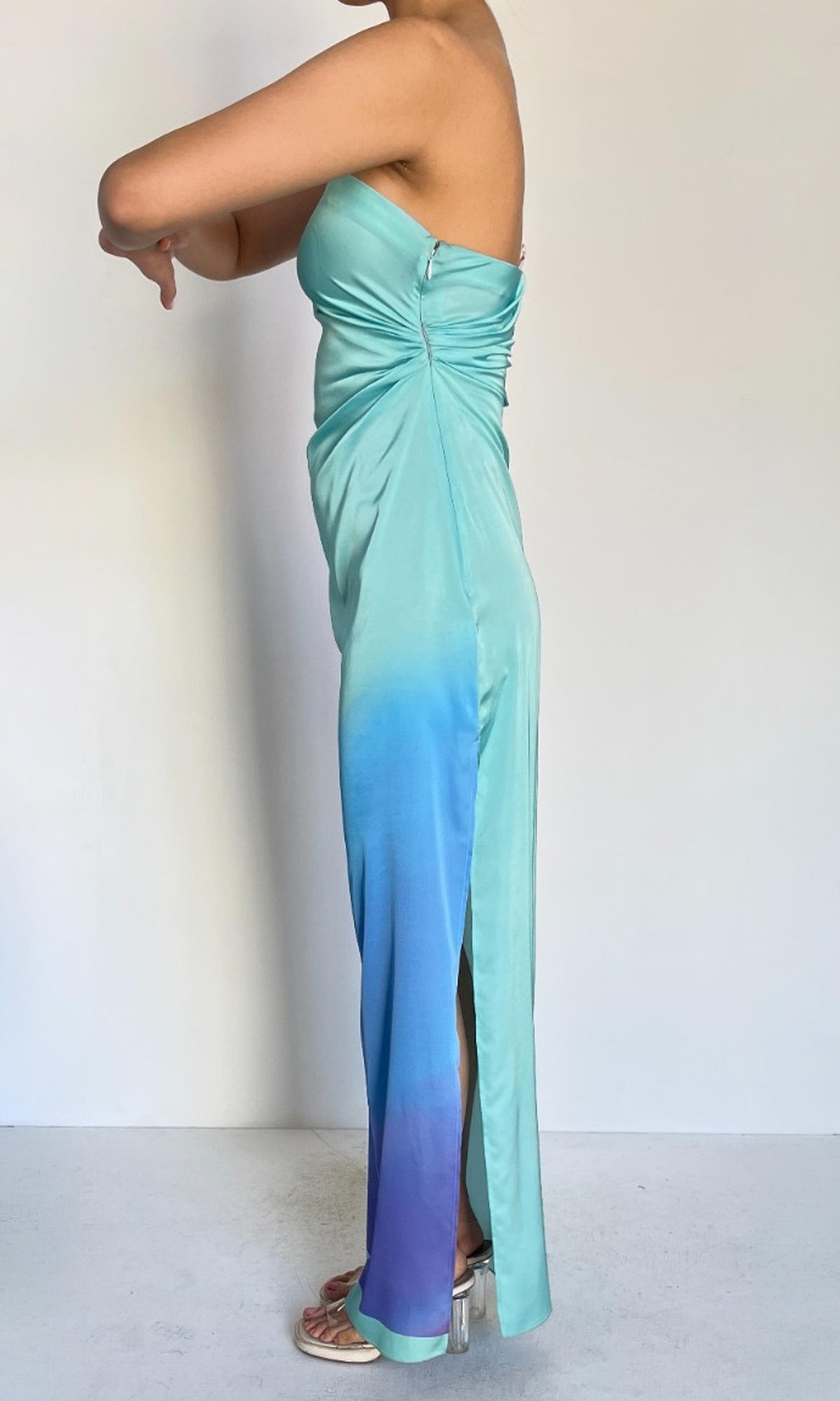 Rococo Sand | Inv Polyester Satin Long Dress | Blue Multi