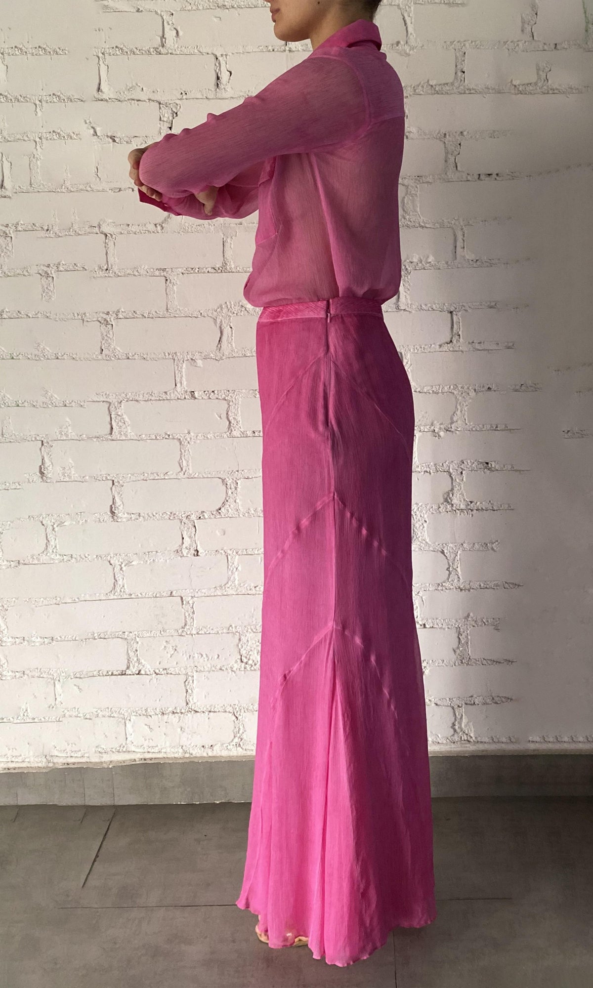 Rococo Sand | Inv Viscose Crinkle Georgtte Long Skirt | Pink