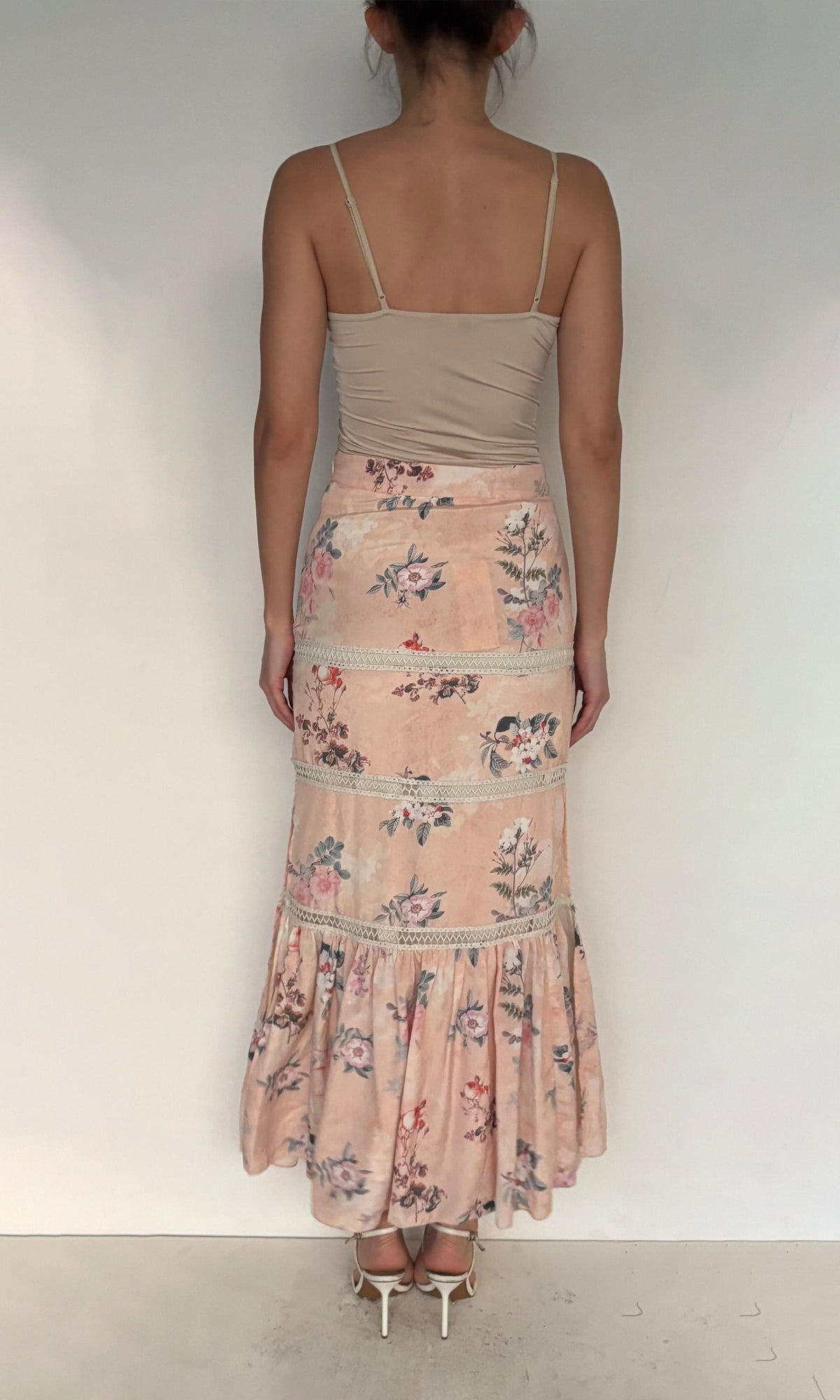 Womens | Inv Polyester Crepe Long Skirt | Peach