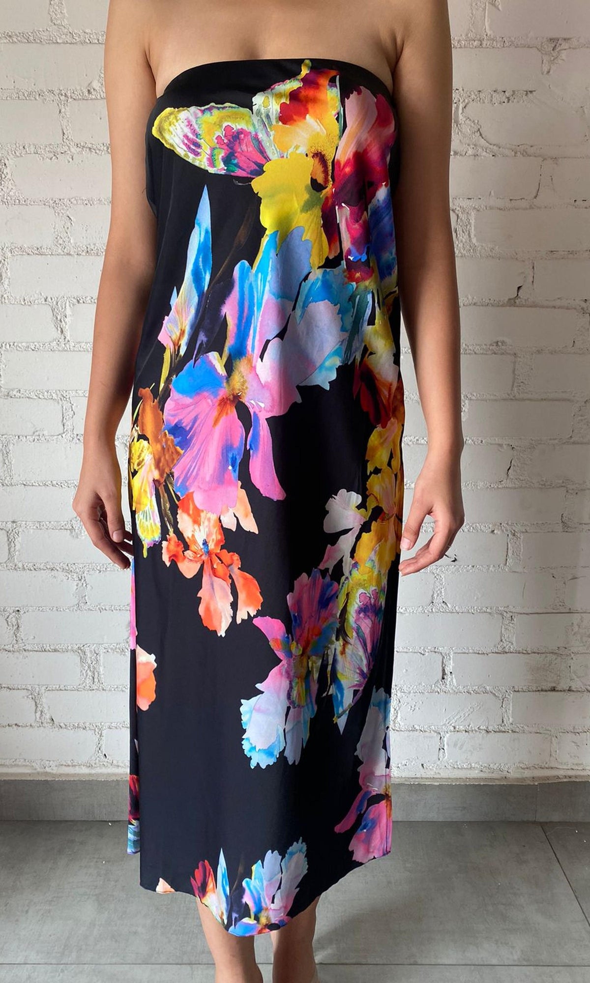 Womens | Inv Polyester Satin Midi Dress | Black Multi