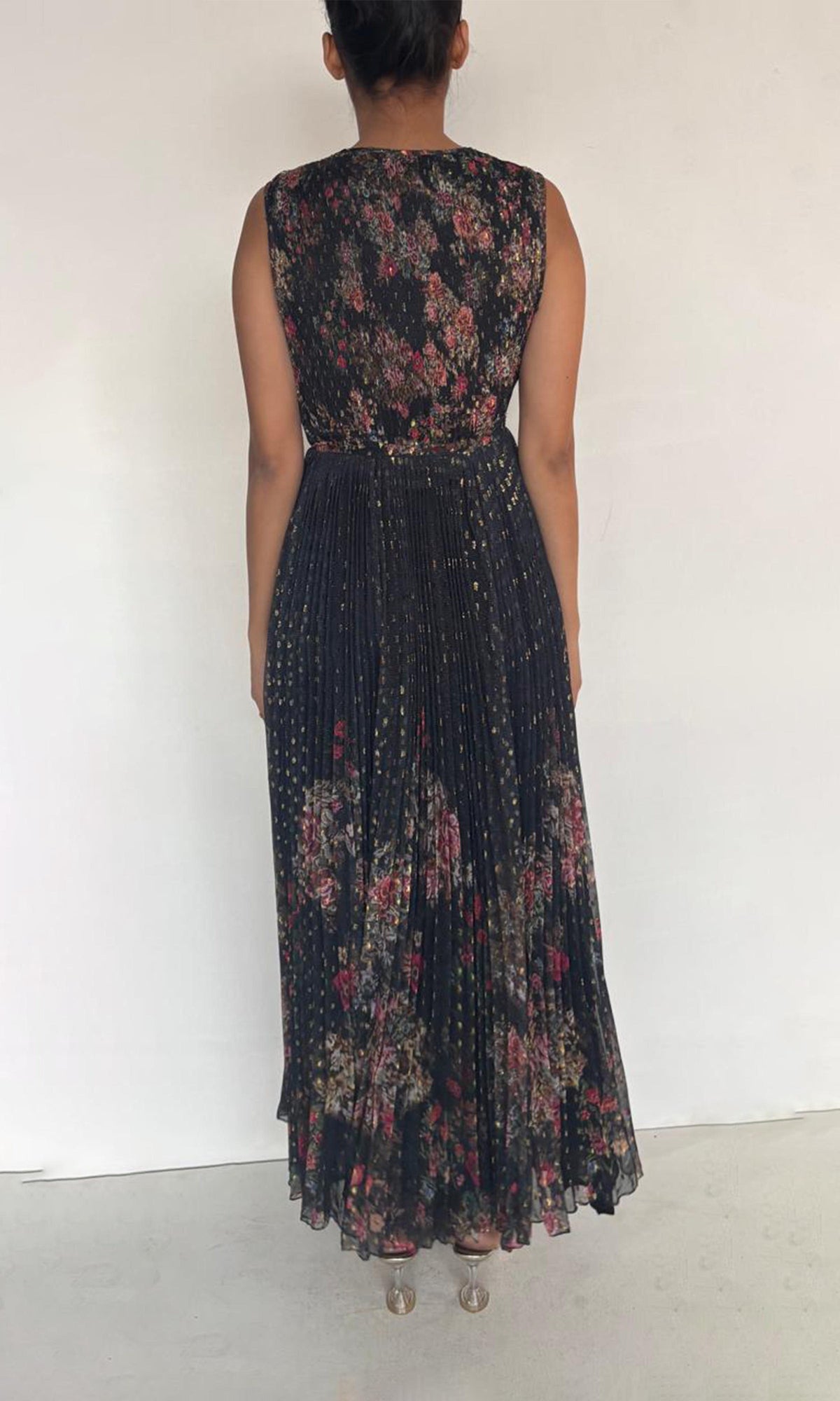 Rococo Sand | Inv Viscose Chiffon Long Dress | Black Multi