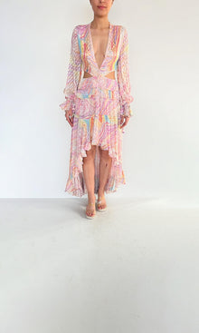 Rococo Sand | Inv Viscose Crepe Jacquard Long Dress | Multicolor