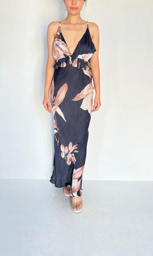 Womens | Inv Polyester Satin Long Dress | Black Beige