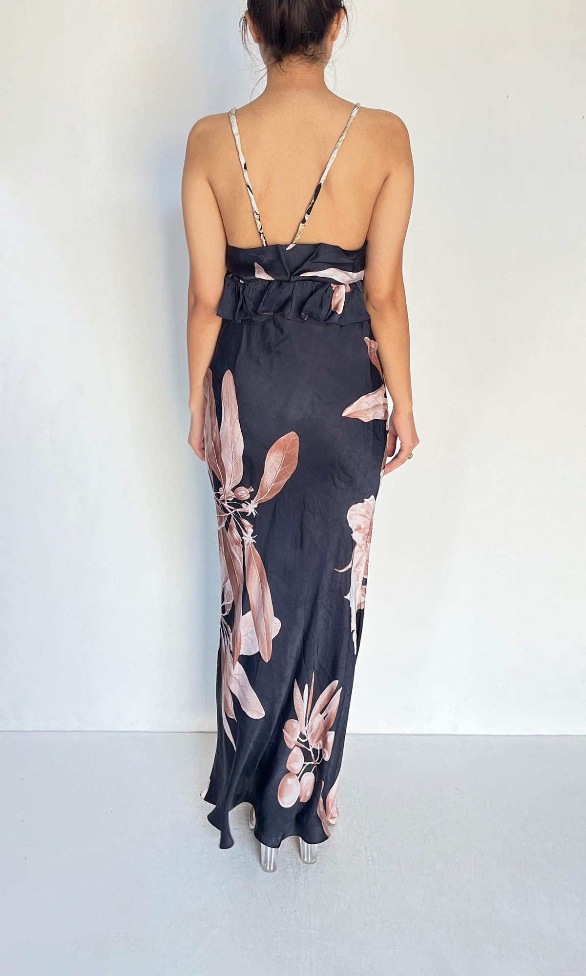 Womens | Inv Polyester Satin Long Dress | Black Beige