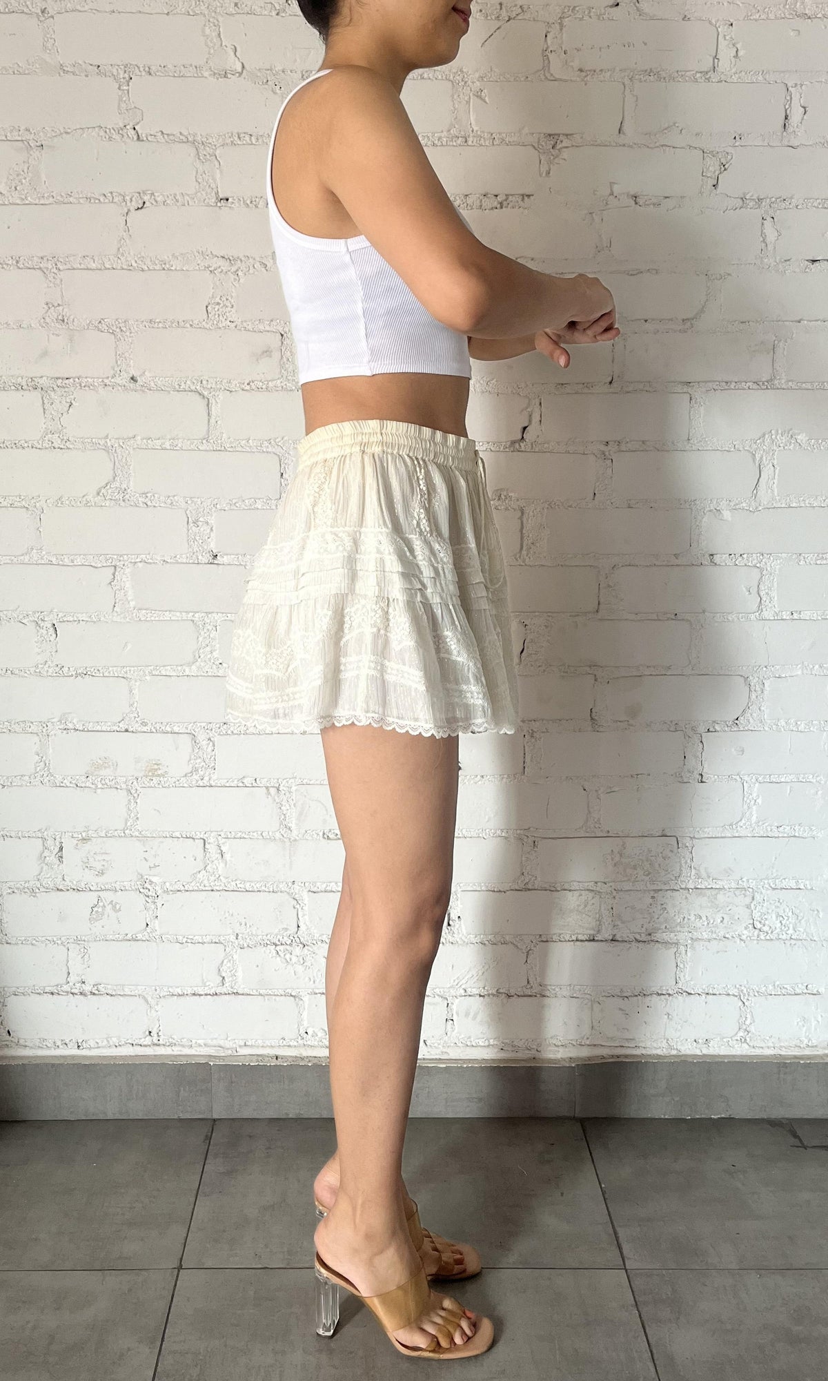 Rococo Sand | Inv Viscose Georgtte Lurex Short Skirt | White