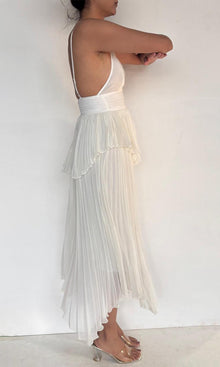 Rococo Sand | Inv Viscose Crinkle Chiffon Boho Cutout Tiered MaxiDress | White