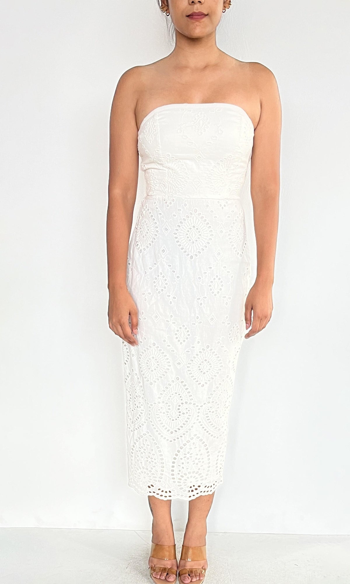Rococo Sand | Inv Cotton Schiffli Midi Dress | White